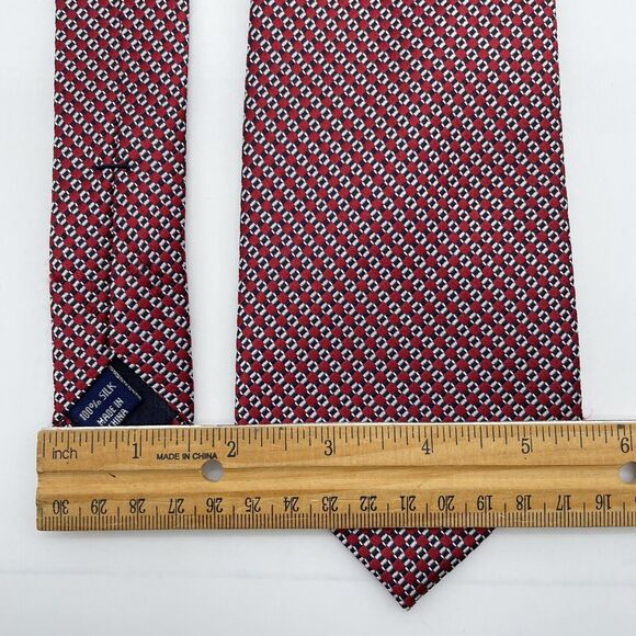 Club Room 100% Silk Necktie Geometric Red/Blue/White Classic Designer 59.5 x 3.5 - Picture 8 of 16